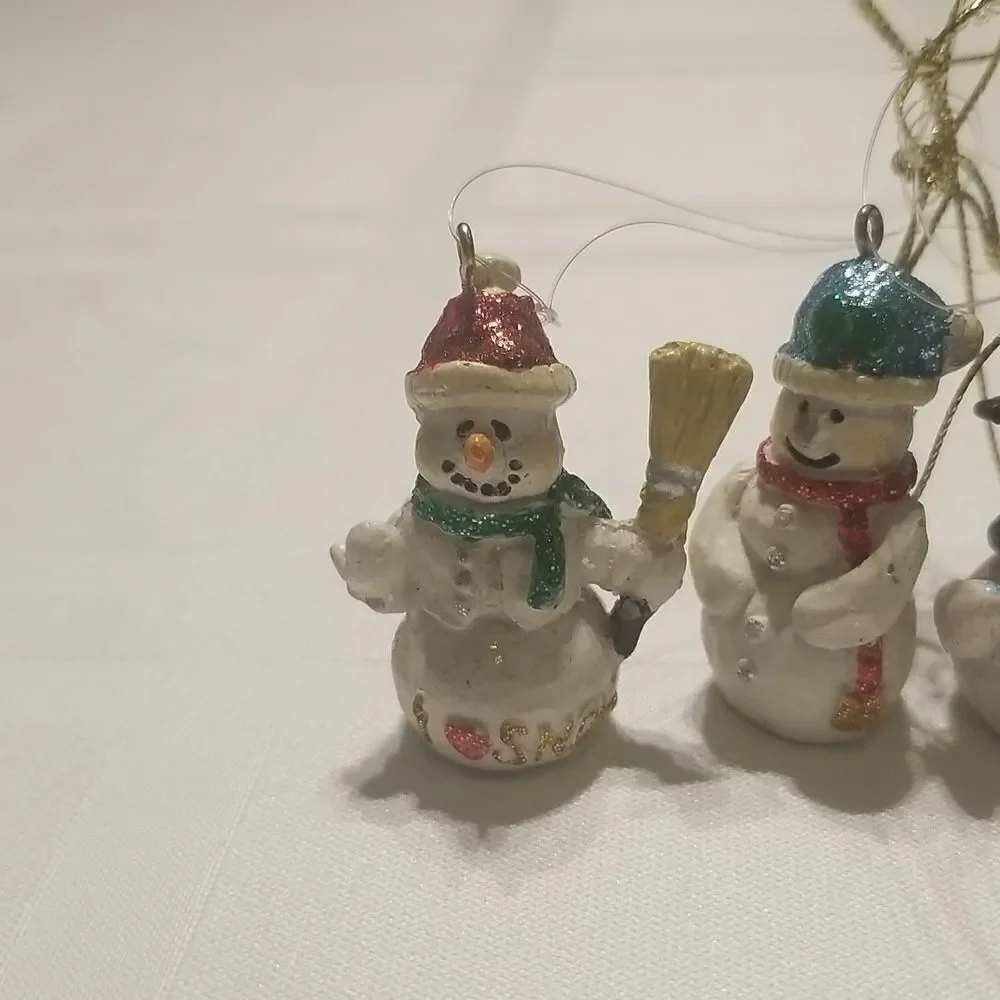 5 Tiny Mini Christmas Tree Little Snowman Ornaments 2